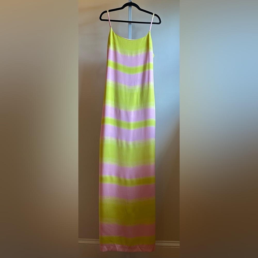 NEW Brandon Maxwell Striped Open-Back Silk Maxi Dress, NWT – Size 10 Yellow Pink - Picture 3 of 9